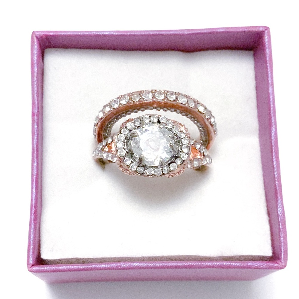🆕 2pc 14k Rose Gold Zircon Wedding Ring Set Sz 8 NWT